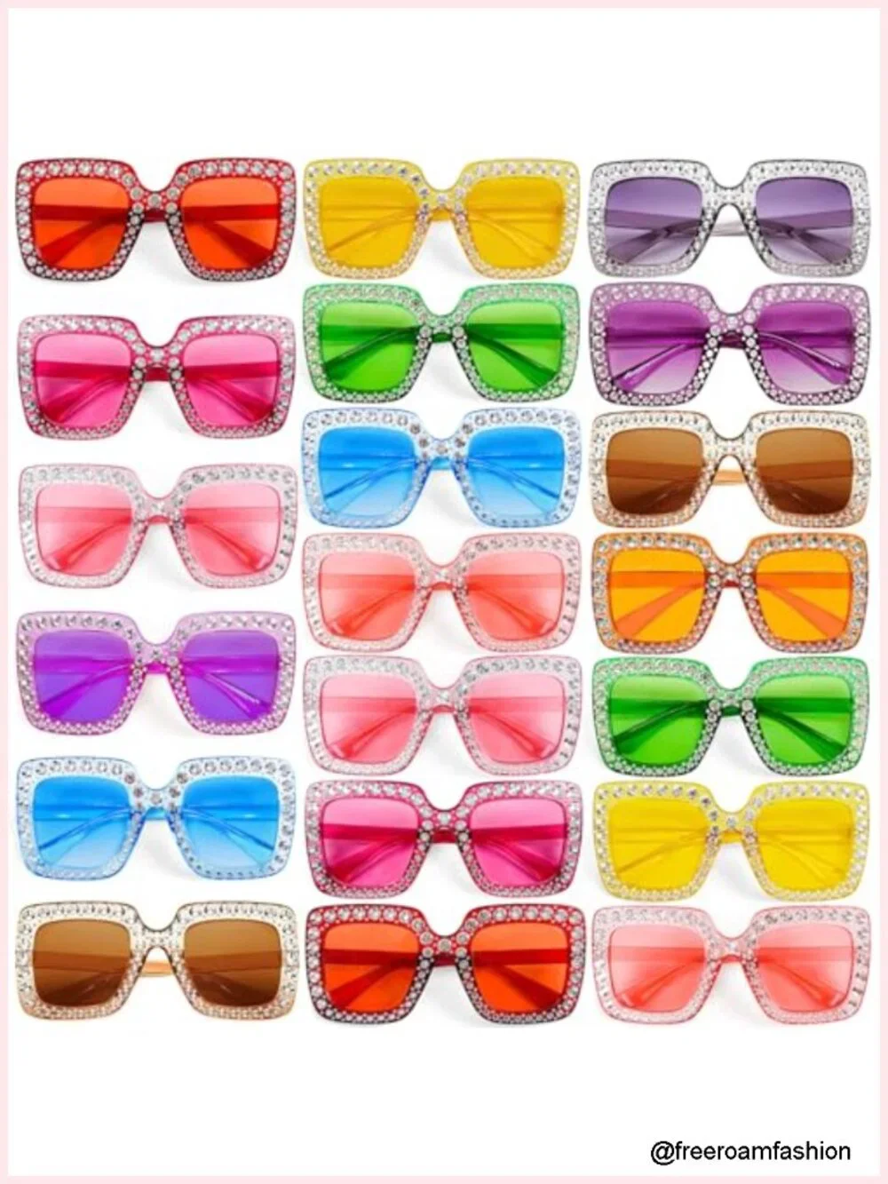 20 Pack Crystal Oversized Square Sunglasses Retro Diamond Glitter Sparkling